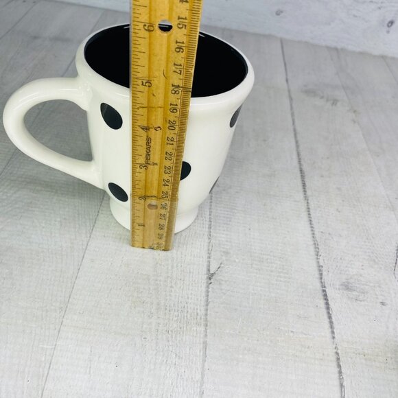 Coastline Imports White Black Polka Dots Earthenware Footed 15oz Cups Mugs Set 4 - Picture 11 of 16